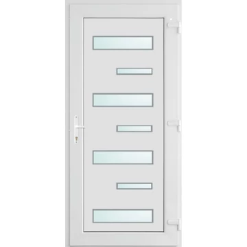 Műanyag bejárati ajtó 100x210 jobbos Alberta 7 üveges 3 rétegű üveggel extra vastag hőszigetelt panellal 5 kamrás fehér