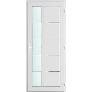 Műanyag bejárati ajtó 100x210 jobbos Indiana 1 üveges 2 rétegű üveggel, 5 kamrás fehér