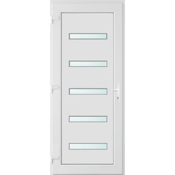 Műanyag bejárati ajtó 100x210 balos Jacksonville 5 üveges 2 rétegű üveggel, 5 kamrás fehér