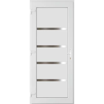 Műanyag bejárati ajtó 100x210 balos Norfolk tömör 2 rétegű üveggel és hőszigetelt panellel 5 kamrás fehér