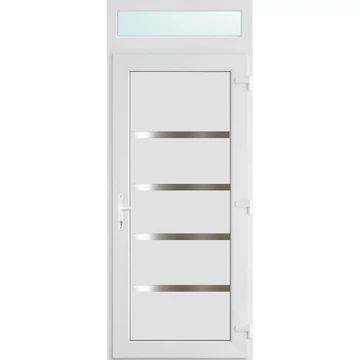 Műanyag bejárati ajtó 90x240 jobbos Norfolk tömör 3 rétegű üveggel és hőszigetelt panellel 5 kamrás fehér