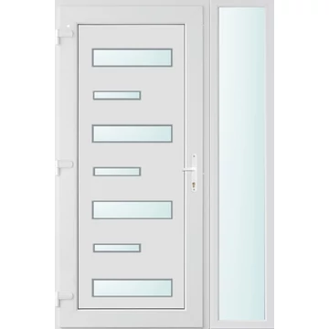 Műanyag bejárati ajtó 120x210 balos Georgia 7 üveges 2 rétegű üveggel, 5 kamrás fehér