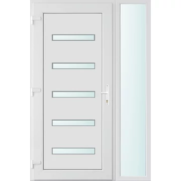 Műanyag bejárati ajtó 120x210 balos Jacksonville 5 üveges 2 rétegű üveggel, 5 kamrás fehér