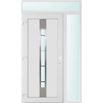 Műanyag bejárati ajtó 130x240 balos Manhattan 1 üveges 3 rétegű üveggel és hőszigetelt panellel 5 kamrás fehér