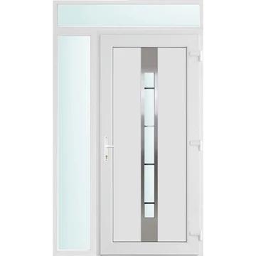 Műanyag bejárati ajtó 130x240 jobbos Manhattan 1 üveges 3 rétegű üveggel és hőszigetelt panellel 5 kamrás fehér