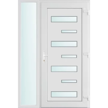 Műanyag bejárati ajtó 130x210 jobbos Alberta 7 üveges 3 rétegű üveggel extra vastag hőszigetelt panellal oldalvilágítóval 5 kamrás fehér