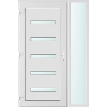 Műanyag bejárati ajtó 130x210 balos Jacksonville 5 üveges 2 rétegű üveggel, 5 kamrás fehér