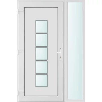 Műanyag bejárati ajtó 130x210 balos Maryland 1 üveges 2 rétegű üveggel, 5 kamrás fehér