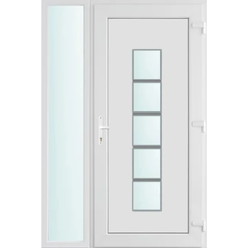Műanyag bejárati ajtó 130x210 jobbos Maryland 1 üveges 2 rétegű üveggel, 5 kamrás fehér