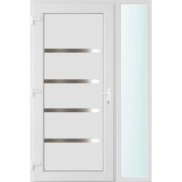 Műanyag bejárati ajtó 130x210 balos Norfolk tömör 3 rétegű üveggel és hőszigetelt panellel 5 kamrás fehér