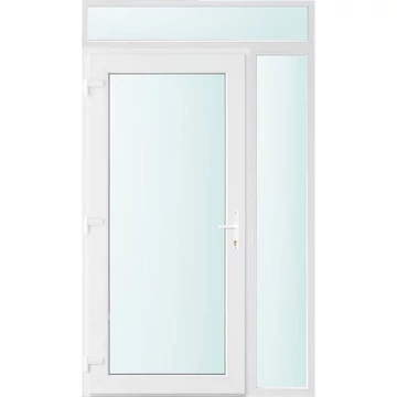 Műanyag bejárati ajtó 130x240 balos Baltimore üveges 2 rétegű üveggel és hőszigetelt panellel 5 kamrás fehér