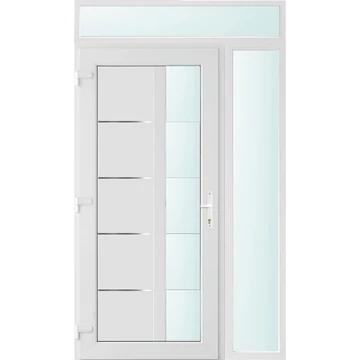 Műanyag bejárati ajtó 130x240 balos Indiana 1 üveges 2 rétegű üveggel és hőszigetelt panellel 5 kamrás fehér