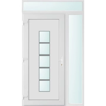 Műanyag bejárati ajtó 130x240 balos Maryland 1 üveges 2 rétegű üveggel, 5 kamrás fehér