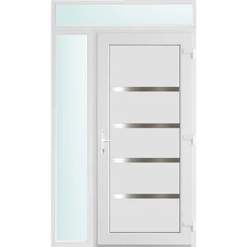 Műanyag bejárati ajtó 130x240 jobbos Norfolk tömör 3 rétegű üveggel és hőszigetelt panellel 5 kamrás fehér
