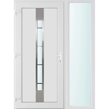 Műanyag bejárati ajtó 140x210 balos Manhattan 1 üveges 3 rétegű üveggel és hőszigetelt panellel 5 kamrás fehér