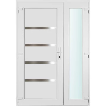 Műanyag bejárati ajtó 140x210 balos Norfolk tömör asszimetrikusan nyíló 3 rétegű üveggel és hőszigetelt panellel 5 kamrás fehér