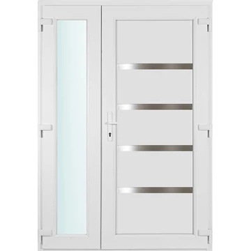 Műanyag bejárati ajtó 140x210 jobbos Norfolk tömör asszimetrikusan nyíló 3 rétegű üveggel és hőszigetelt panellel 5 kamrás fehér