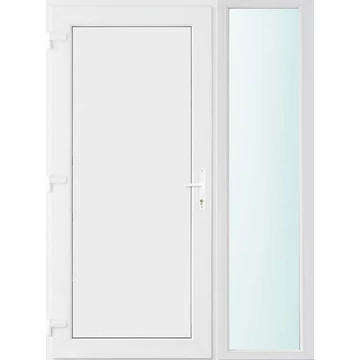 Műanyag bejárati ajtó 140x210 balos Delaware tömör 2 rétegű üveggel, 5 kamrás fehér