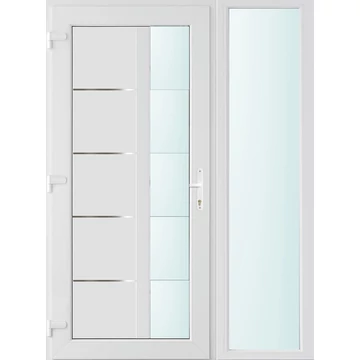 Műanyag bejárati ajtó 140x210 balos Indiana 1 üveges 2 rétegű üveggel, 5 kamrás fehér