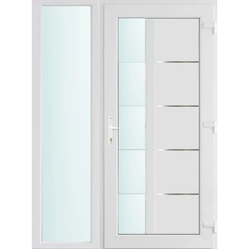 Műanyag bejárati ajtó 140x210 jobbos Indiana 1 üveges 2 rétegű üveggel, 5 kamrás fehér