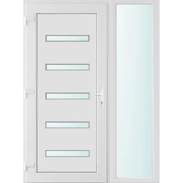 Műanyag bejárati ajtó 140x210 balos Jacksonville 5 üveges 2 rétegű üveggel, 5 kamrás fehér