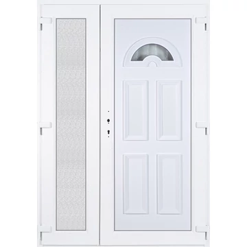 Műanyag bejárati ajtó 140x210 jobbos aszimmetrikusan nyíló Miami 1 üveges 5 kamrás fehér