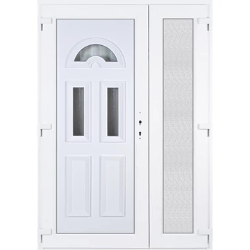 Műanyag bejárati ajtó 140x210 balos aszimmetrikusan nyíló Miami 3 üveges 5 kamrás fehér