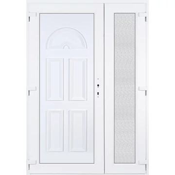 Műanyag bejárati ajtó 140x210 balos aszimmetrikusan nyíló Miami tömör extra vastag hőszigetelt panellal 5 kamrás fehér