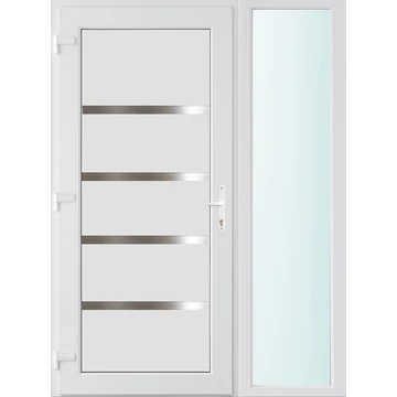 Műanyag bejárati ajtó 140x210 balos Norfolk tömör 3 rétegű üveggel és hőszigetelt panellel 5 kamrás fehér