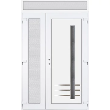 Műanyag bejárati ajtó aszimetrikusan nyíló felülvilágítóval 140x240 jobbos Daytona 1 üveges 5 kamrás fehér