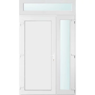 Műanyag bejárati ajtó 140x240 balos Delaware tömör 2 rétegű üveggel és hőszigetelt panellel 5 kamrás fehér