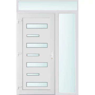 Műanyag bejárati ajtó 140x240 balos Georgia 7 üveges 2 rétegű üveggel és hőszigetelt panellel 5 kamrás fehér