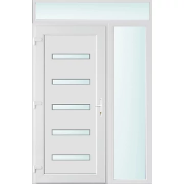 Műanyag bejárati ajtó 140x240 balos Jacksonville 5 üveges 2 rétegű üveggel, 5 kamrás fehér