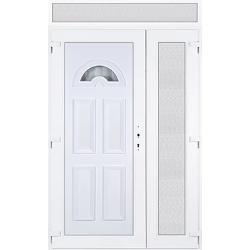Műanyag bejárati ajtó 140x240 balos aszimmetrikusan nyíló Miami 1 üveges felülvilágítóval 5 kamrás fehér