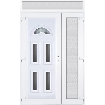 Műanyag bejárati ajtó 140x240 balos aszimmetrikusan nyíló Miami 5 üveges felülvilágítóval 5 kamrás fehér