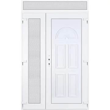 Műanyag bejárati ajtó 140x240 jobbos aszimmetrikusan nyíló Miami tömör felülvilágítóval 5 kamrás fehér