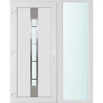 Műanyag bejárati ajtó 150x210 balos Manhattan 1 üveges 3 rétegű üveggel és hőszigetelt panellel 5 kamrás fehér