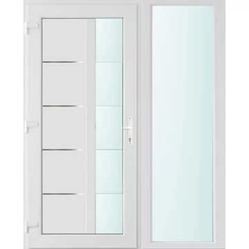 Műanyag bejárati ajtó 150x210 balos Indiana 1 üveges 2 rétegű üveggel és hőszigetelt panellel 5 kamrás fehér