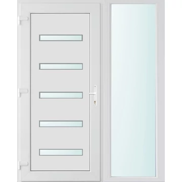 Műanyag bejárati ajtó 150x210 balos Jacksonville 5 üveges 2 rétegű üveggel, 5 kamrás fehér