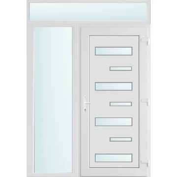 Műanyag bejárati ajtó 150x240 jobbos Alberta 7 üveges 3 rétegű üveggel extra vastag hőszigetelt panellal felül+oldalvilágítóval 5 kamrás fehér