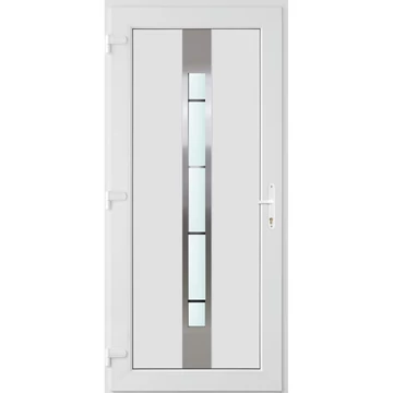 Műanyag bejárati ajtó 100x210 balos Manhattan 1 üveges 3 rétegű üveggel és hőszigetelt panellel 5 kamrás fehér