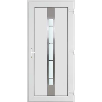 Műanyag bejárati ajtó 100x210 jobbos Manhattan 1 üveges 3 rétegű üveggel és hőszigetelt panellel 5 kamrás fehér