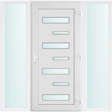 Műanyag bejárati ajtó 180x210 jobbos Alberta 7 üveges 3 rétegű üveggel extra vastag hőszigetelt panellal oldalvilágítóval 5 kamrás fehér