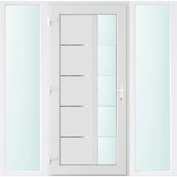 Műanyag bejárati ajtó 180x210 balos Indiana 1 üveges 2 rétegű üveggel és hőszigetelt panellel 5 kamrás fehér