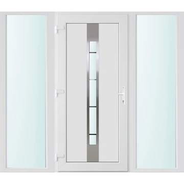 Műanyag bejárati ajtó 200x210 balos Manhattan 1 üveges 3 rétegű üveggel és hőszigetelt panellel 5 kamrás fehér