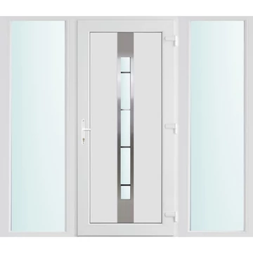 Műanyag bejárati ajtó 200x210 jobbos Manhattan 1 üveges 3 rétegű üveggel és hőszigetelt panellel 5 kamrás fehér