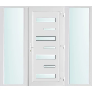 Műanyag bejárati ajtó 200x210 jobbos Alberta 7 üveges 3 rétegű üveggel extra vastag hőszigetelt panellal oldalvilágítóval 5 kamrás fehér
