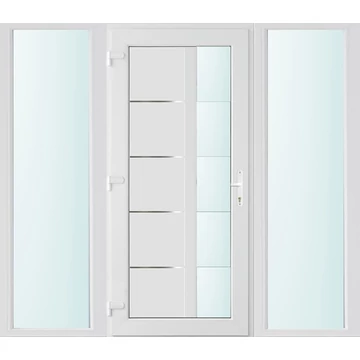 Műanyag bejárati ajtó 200x210 balos Indiana 1 üveges 2 rétegű üveggel és hőszigetelt panellel 5 kamrás fehér