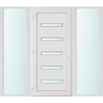 Műanyag bejárati ajtó 200x210 balos Jacksonville 5 üveges 2 rétegű üveggel, 5 kamrás fehér