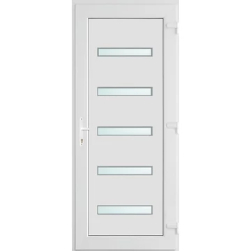 Műanyag bejárati ajtó 90x210 jobbos Jacksonville 5 üveges 2 rétegű üveggel, 5 kamrás fehér